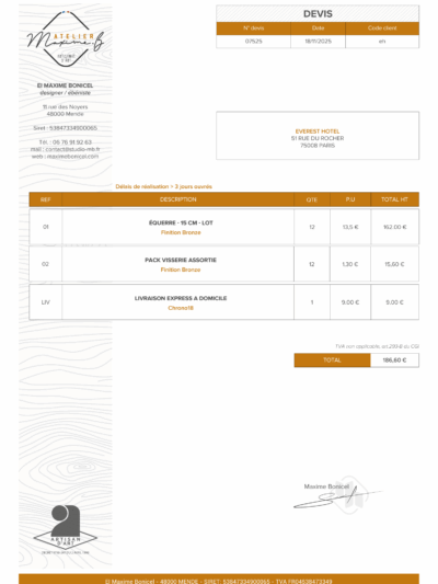 Bon de commande - EVEREST HOTEL